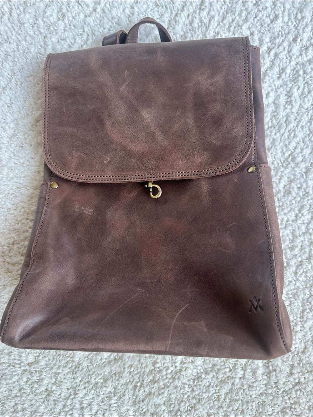 Vintage-Style Brown Leather Backpack with Front Flap